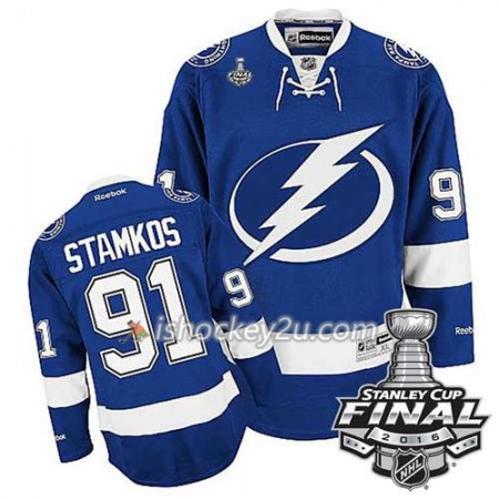 Reebok NHL Tampa Bay Lightning Trøje Steven Stamkos #91 Blå Hjemme 2016 Stanley Cup