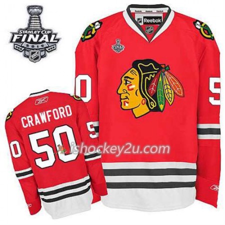 Reebok Mænd NHL Chicago Blackhawks Trøje Corey Crawford #50 Hjemme Rød 2015 Stanley Cup
