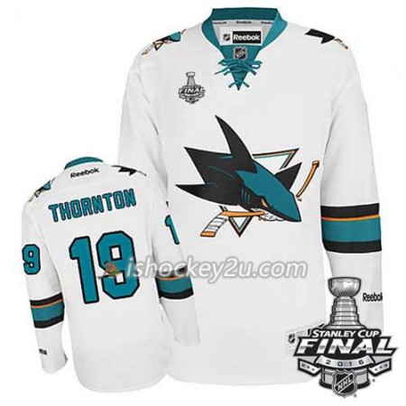 Reebok NHL San Jose Sharks Trøje Joe Thornton #19 Hvid Udebane 2016 Stanley Cup