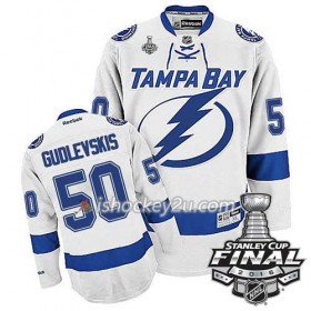 Reebok NHL Tampa Bay Lightning Trøje Kristers Gudlevskis #50 Hvid Udebane 2016 Stanley Cup