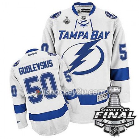 Reebok NHL Tampa Bay Lightning Trøje Kristers Gudlevskis #50 Hvid Udebane 2016 Stanley Cup
