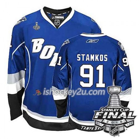 Reebok NHL Tampa Bay Lightning Trøje Steven Stamkos #91 Blå Tredje 2016 Stanley Cup