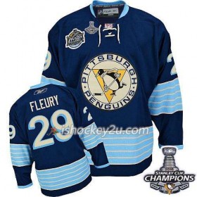 Reebok NHL Pittsburgh Penguins Trøje Marc-Andre Fleury 29 Blå Tredje 2016 Stanley Cup