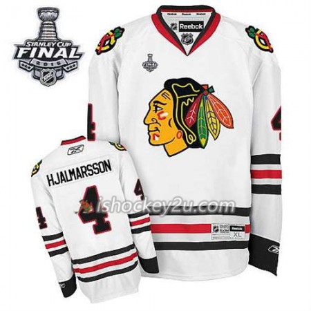 Reebok Mænd NHL Chicago Blackhawks Trøje Niklas Hjalmarsson #4 Udebane Hvid 2015 Stanley Cup